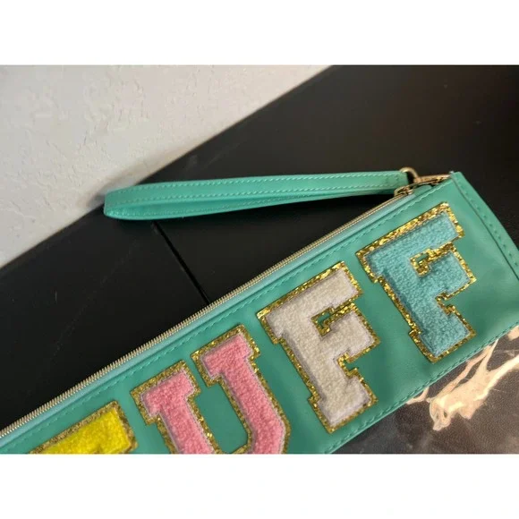 Two Clear Bags Travel Stuff Nylon Makeup Zipper Pouch Travel Cosmetic Pink Green - Picture 5 of 9